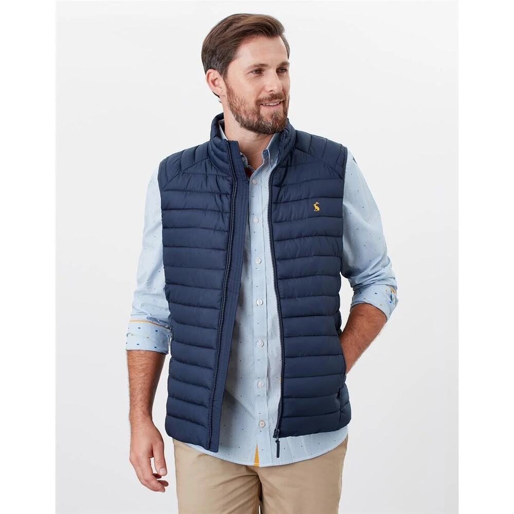 Joules Men’s Vest Go To Gilet Lightweight Puffer Navy Blue Full Zip Size Large